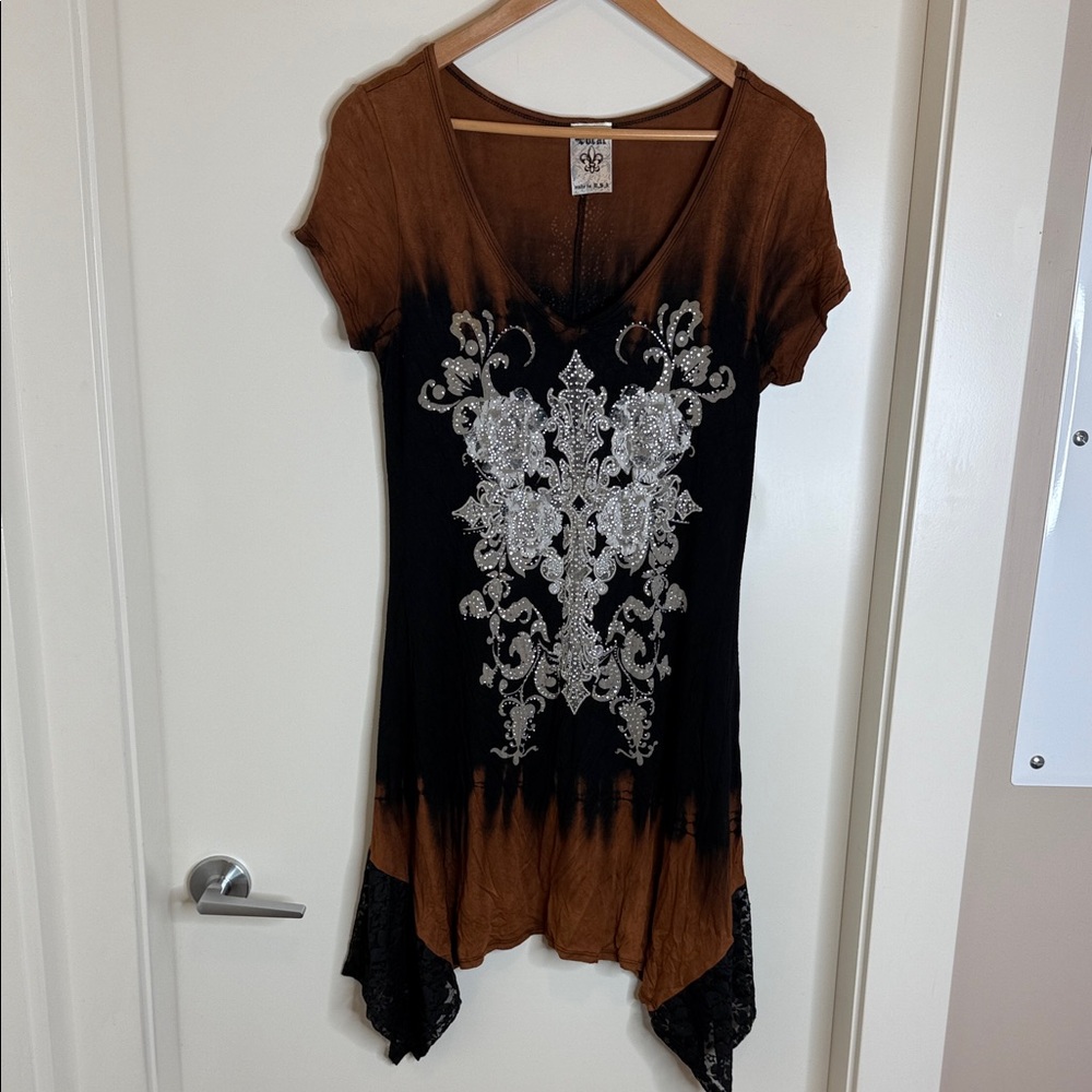 Vocal Black and Brown Midi Dress with Silver Detailing (B)